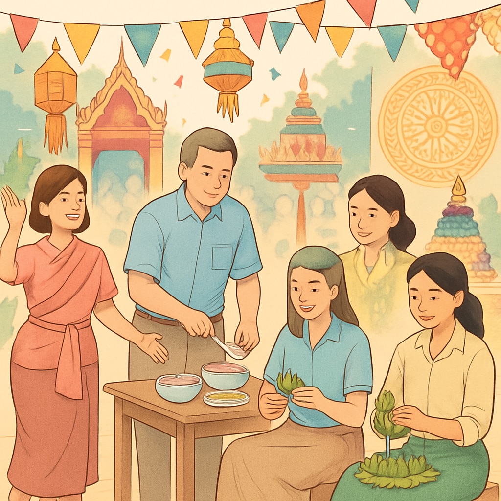 Educators enjoying a Thai cultural festival as part of the camp activities. The image showcases the cultural immersion aspect of the program. Educators participating in a Thai cultural festival during the summer camp.
