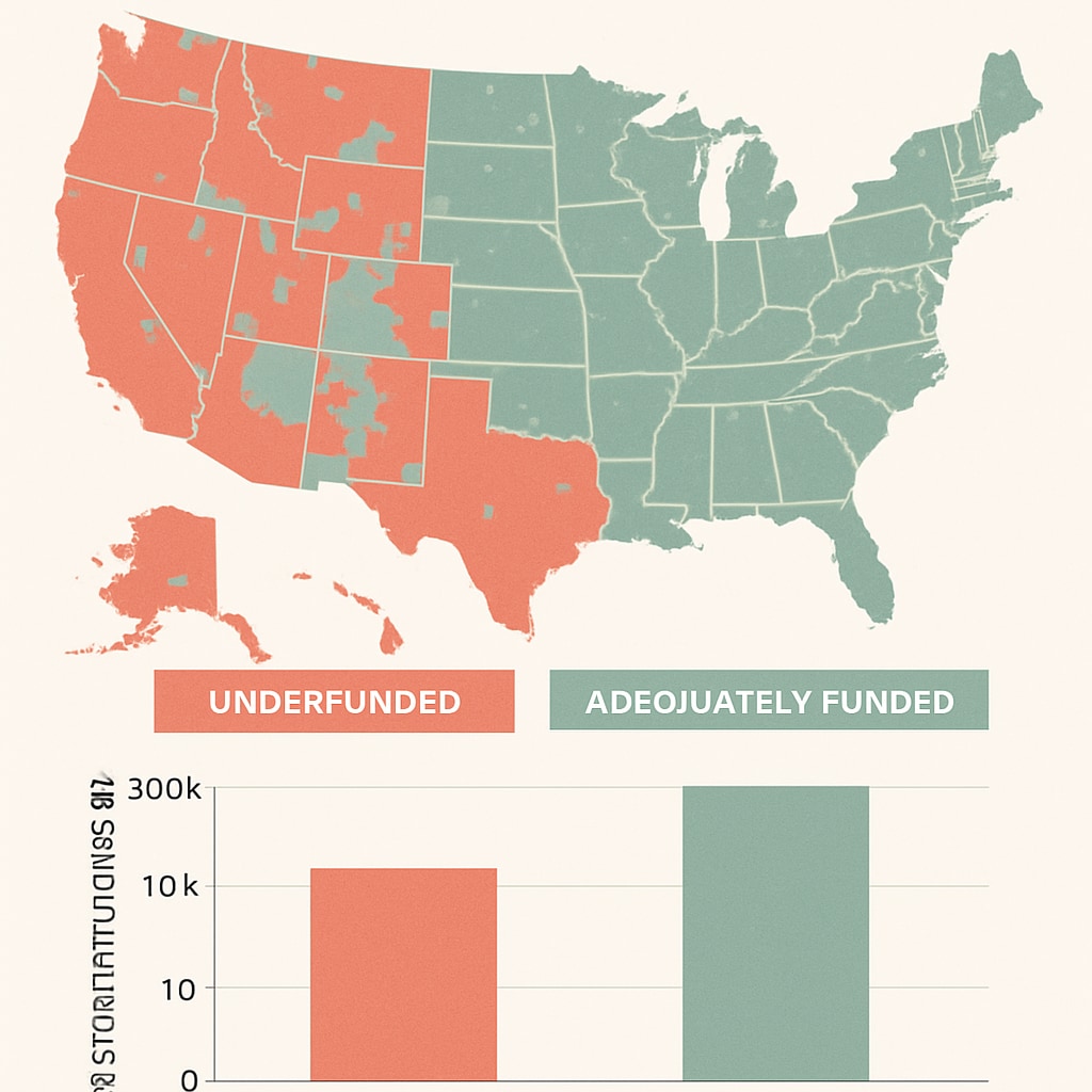 Funding disparities in U.S. school districts, highlighting underfunded areas.