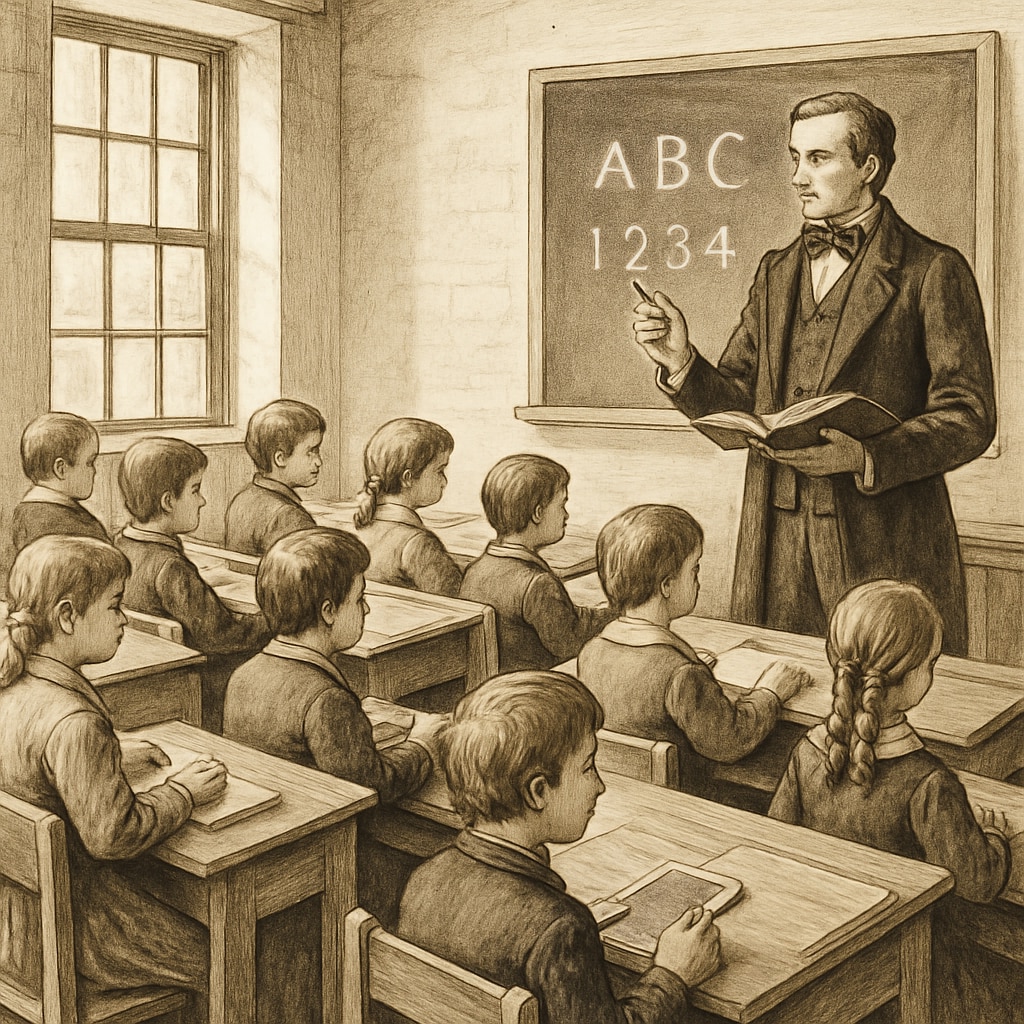A 19th-century classroom representing educational democratization.