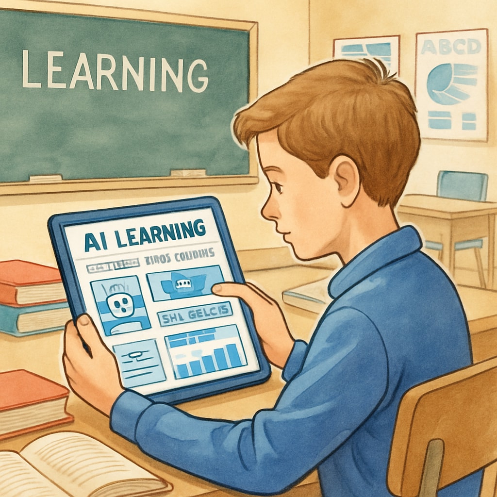 A student engaged with an AI-powered learning tool, representing AI in education, future impact.
