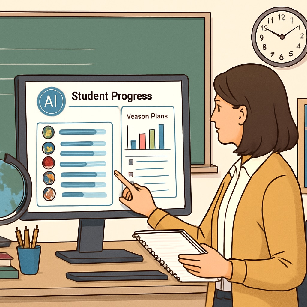 A teacher leveraging AI tools for lesson planning, aligning with AI in education, future impact.