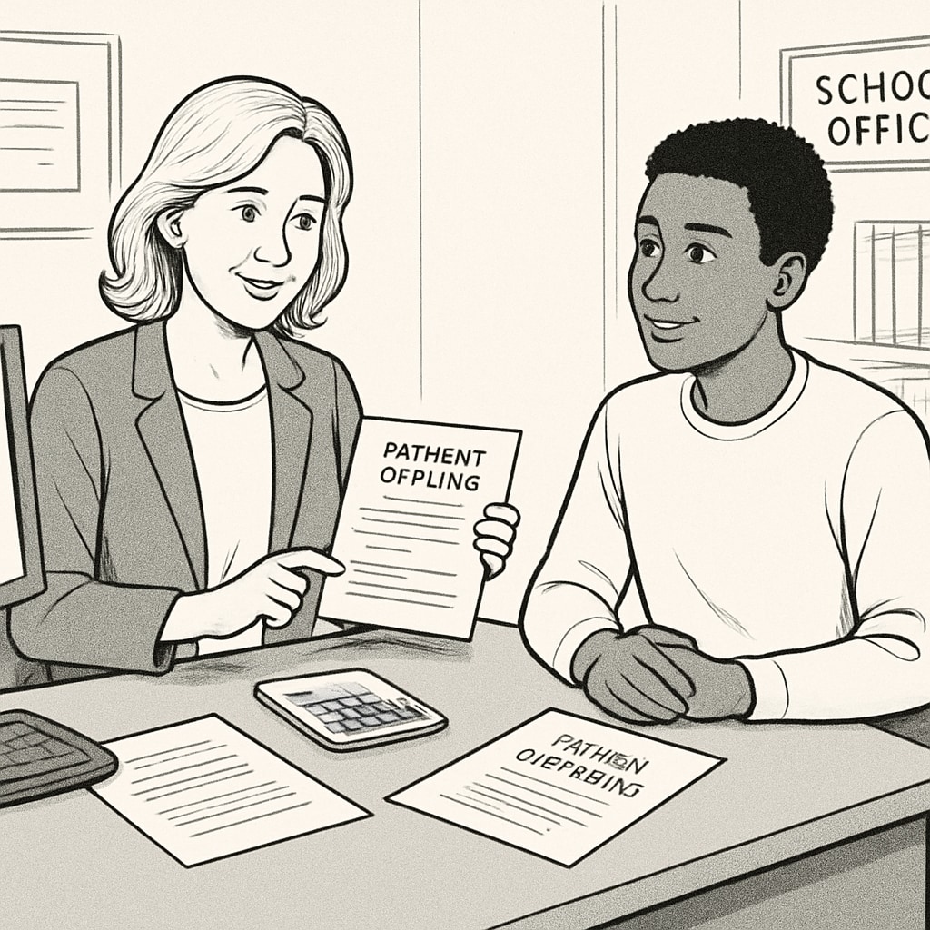 Financial advisors helping a student with tuition payment plans.