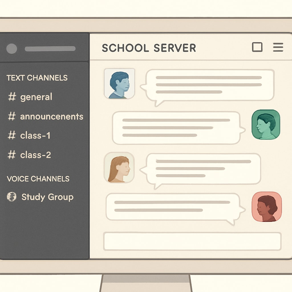 Discord server screenshot showcasing organized channels for educational collaboration.