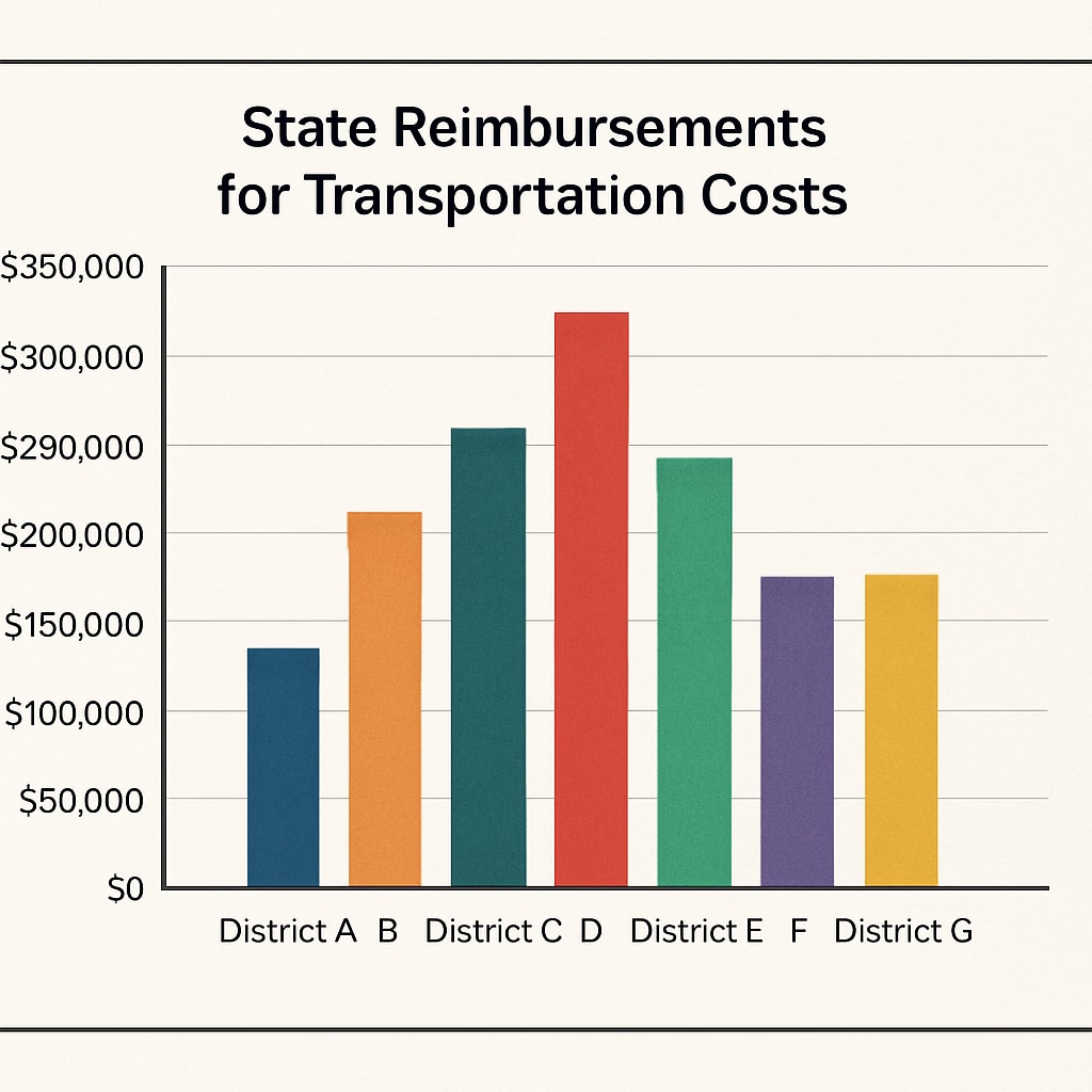 Graph illustrating state reimbursements for transportation costs in school budgets.
