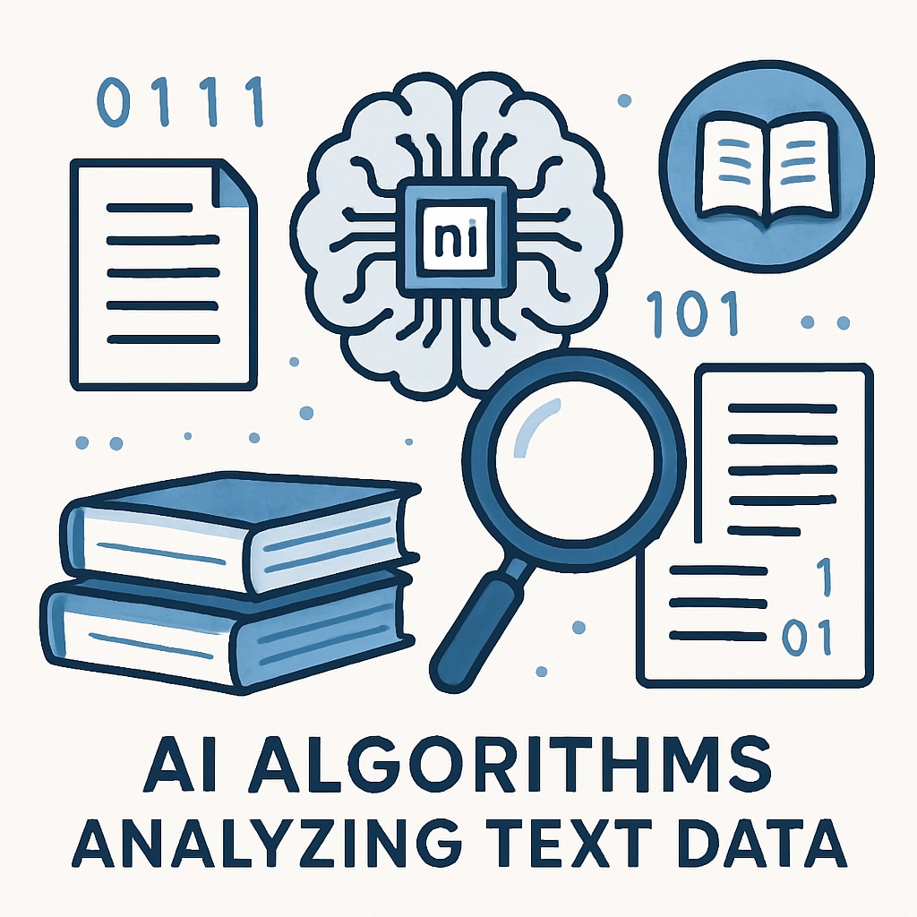 A digital representation of AI algorithms analyzing text, symbolizing the use of AI detection tools in education. AI algorithms analyzing text to detect academic integrity violations.