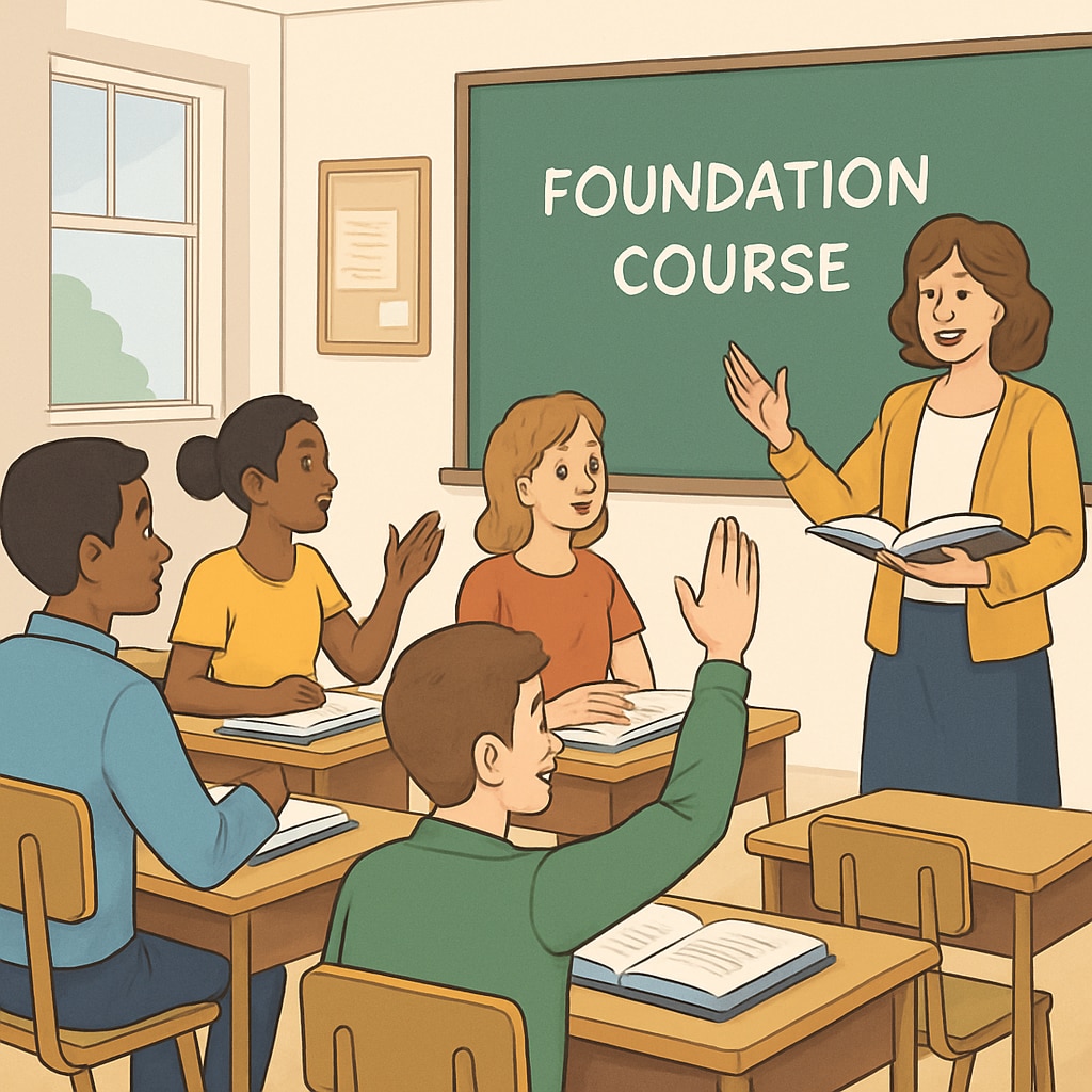 Students in a classroom engaging in a foundation course discussion.