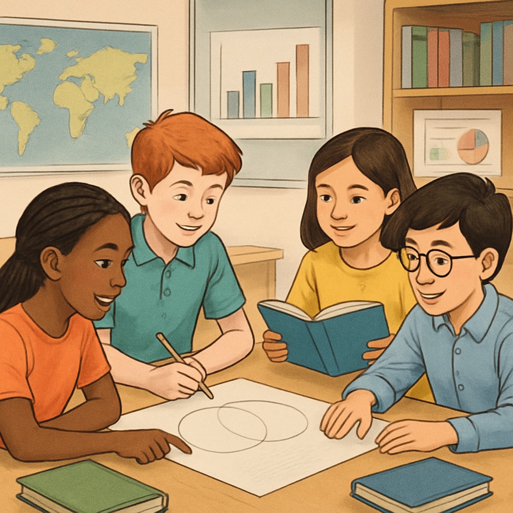 Students from diverse socioeconomic backgrounds collaborating on a classroom project, illustrating teamwork and inclusivity in education. Socioeconomic diversity in education - students collaborating in a classroom