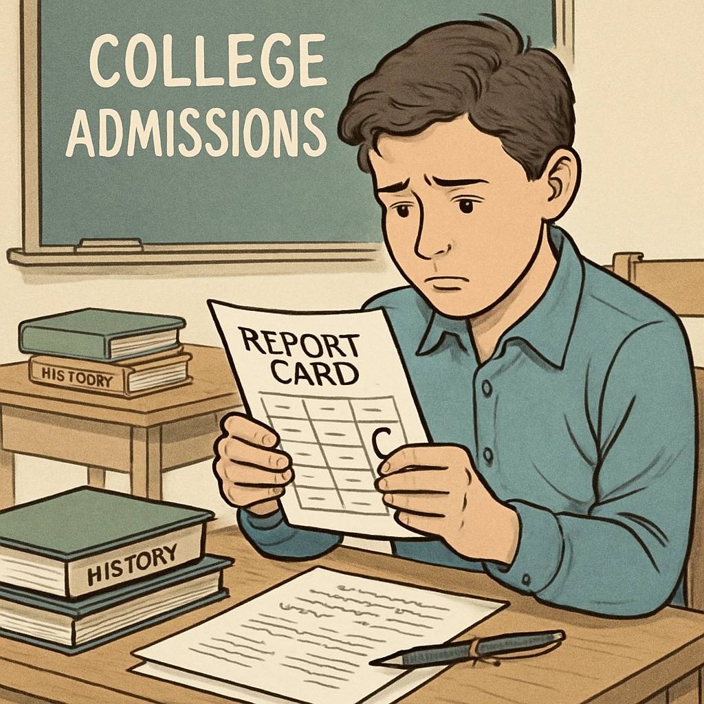 Student reviewing grades, symbolizing academic challenges for Harvard admissions