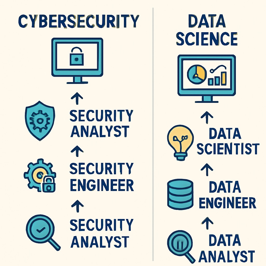 Career pathways infographic for cybersecurity and data science education.