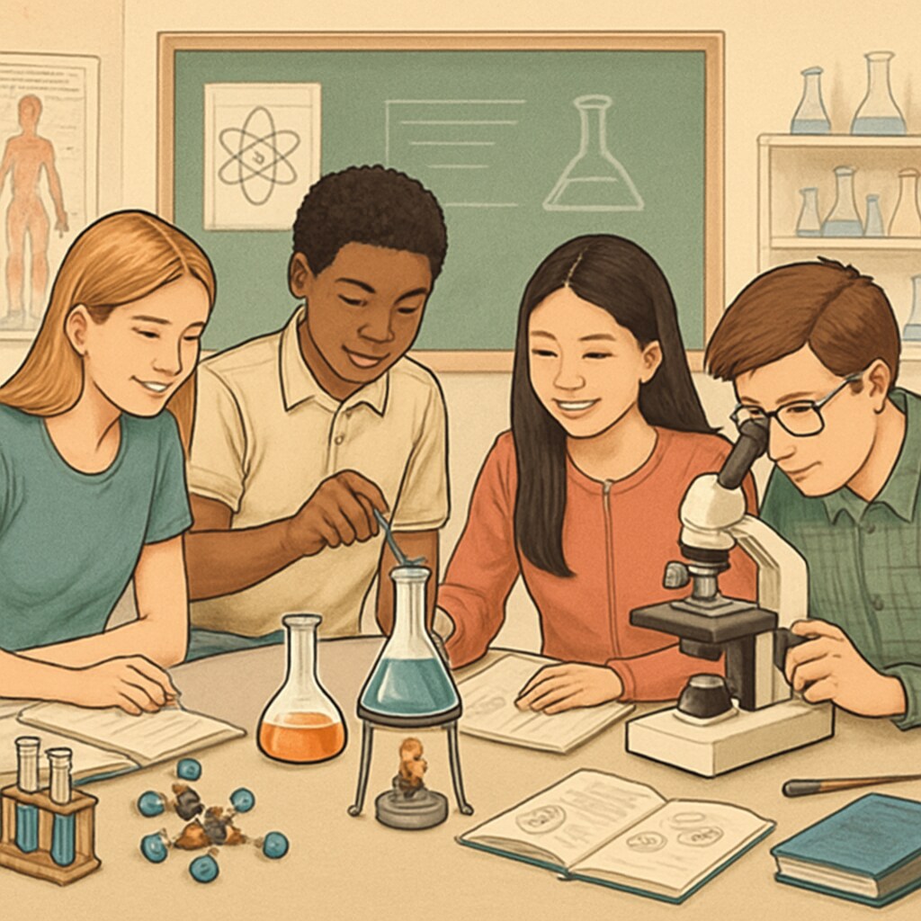 High school students in a science workshop learning through hands-on experiments.