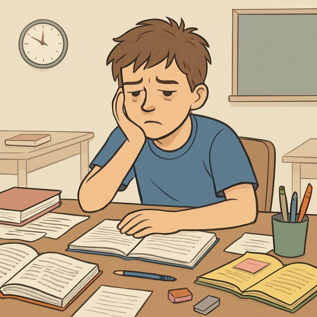 A disengaged middle school student reflecting academic struggle and childhood development challenges.