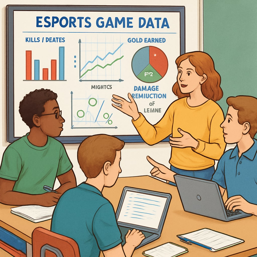 Esports club members using game data for educational purposes.
