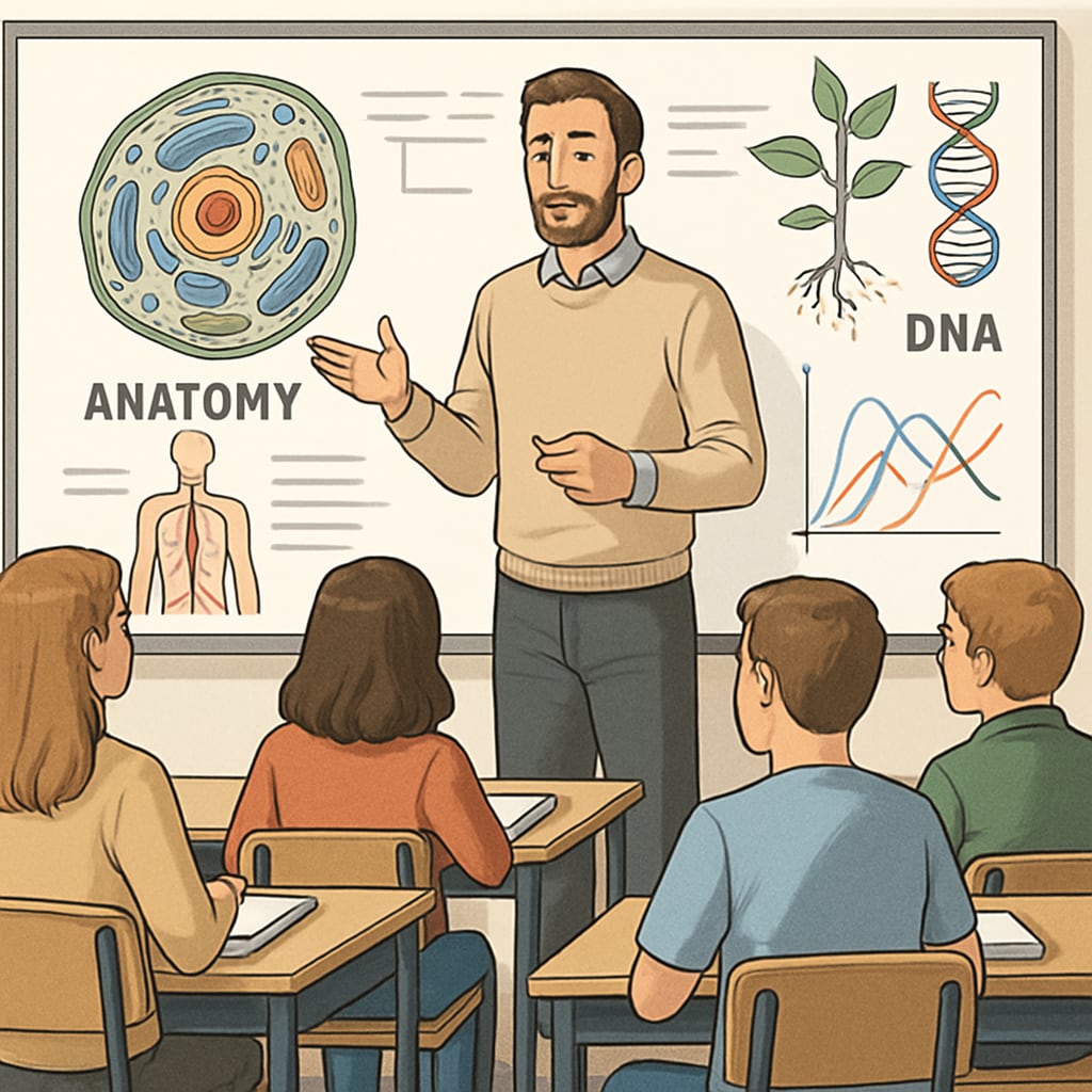 Biology major teaching STEM concepts in a classroom, showcasing career transition.