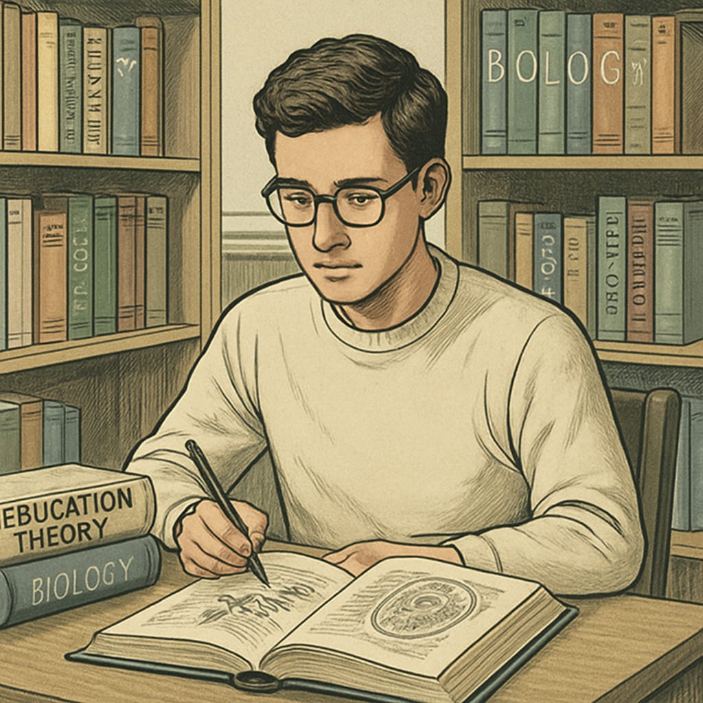 Biology graduate preparing for an education master's by studying education theory and biology.