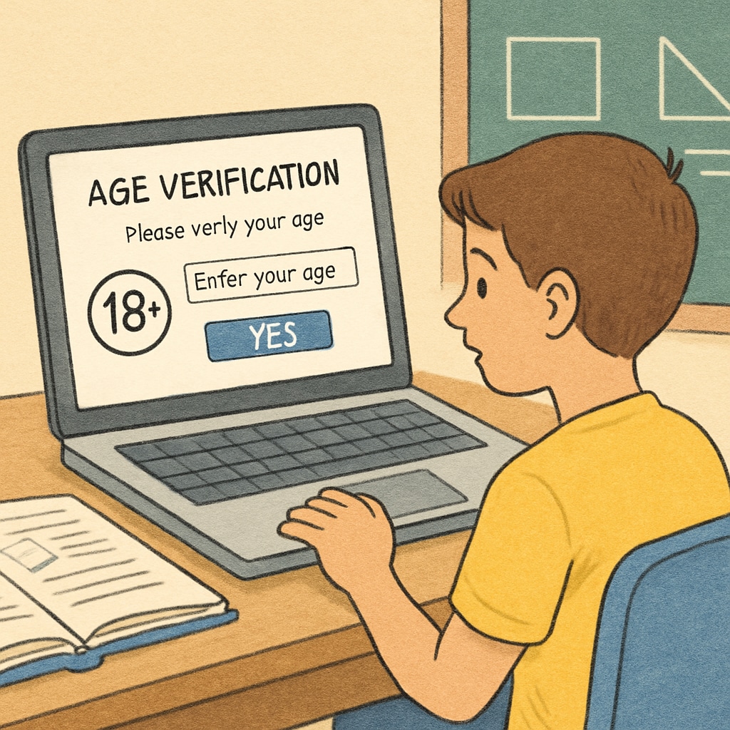 A student facing an age verification prompt while accessing educational materials online.