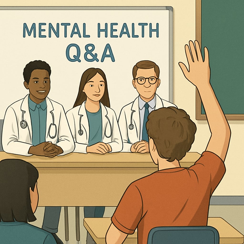 High school student asking a question during a mental health session.