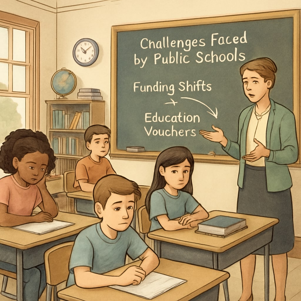Students in a public school classroom facing funding challenges due to education vouchers.