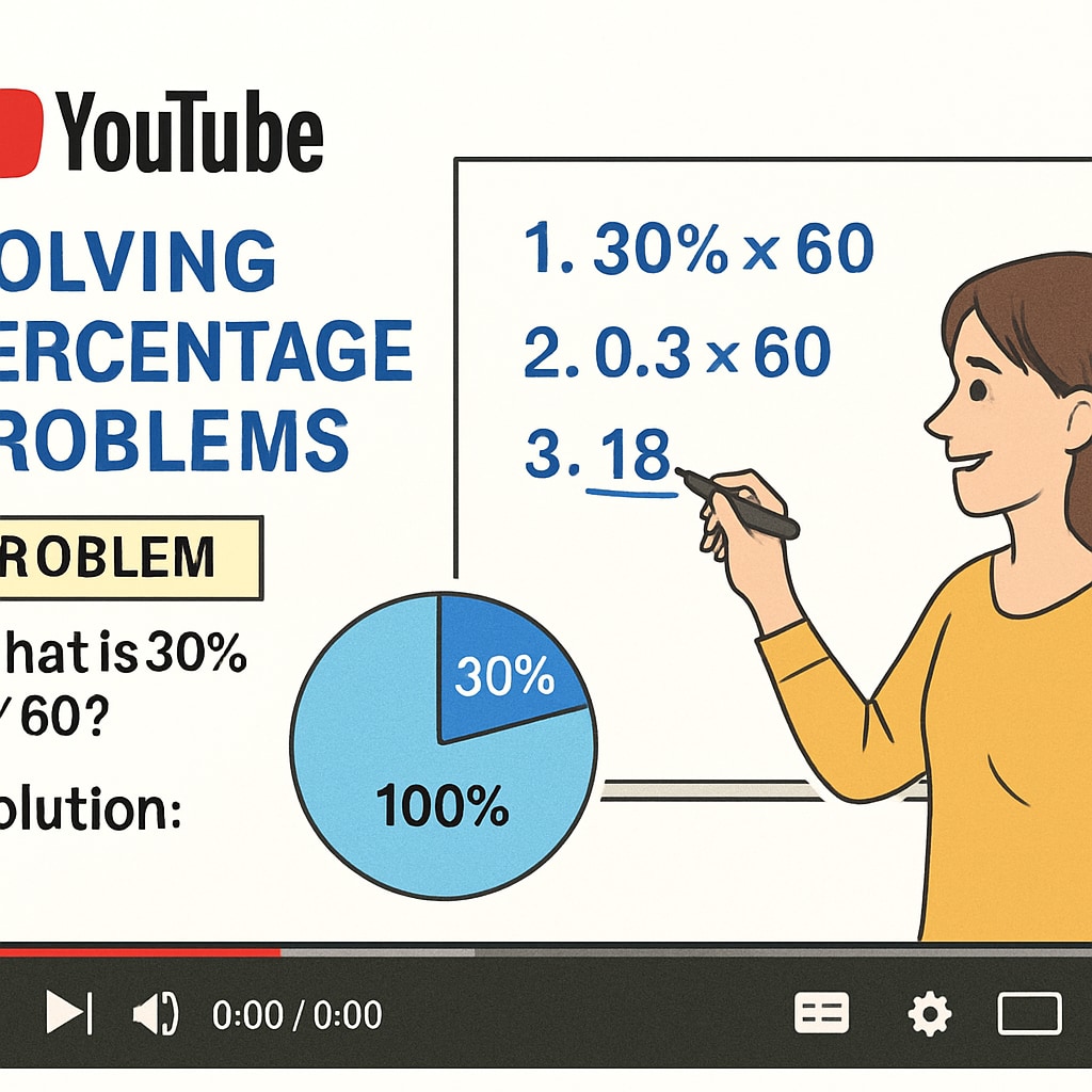 A screenshot of a YouTube tutorial on solving percentage problems, with clear visuals and step-by-step explanations. YouTube tutorial on solving percentage problems for applied math and campus recruitment.