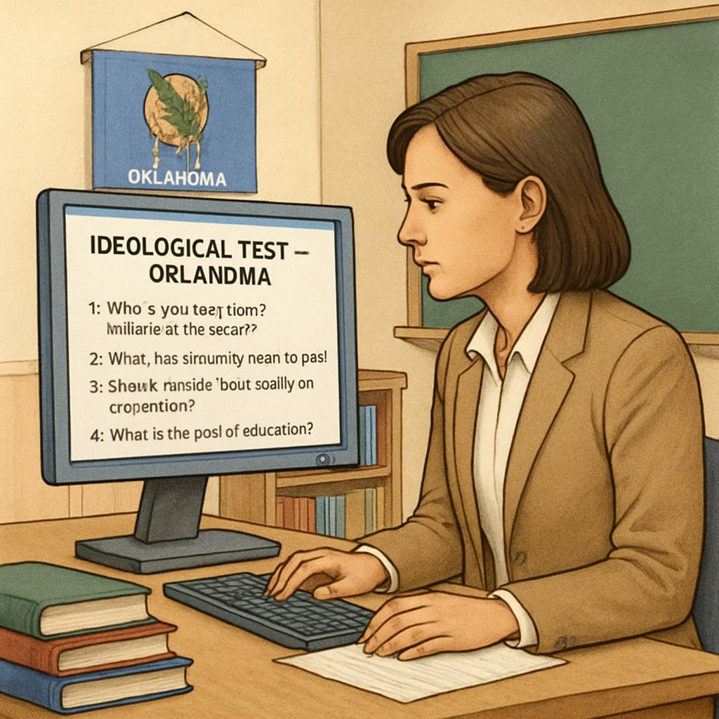 Teacher applicant examining ideological test questions, relevant to Oklahoma’s hiring policy.