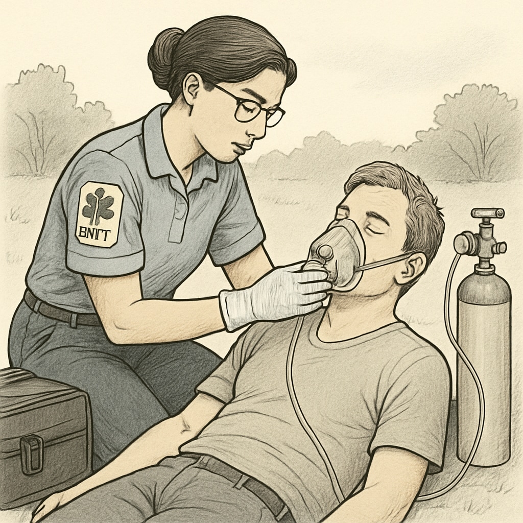 An EMT professional attending to a patient outdoors, showcasing emergency care skills that align with nursing expertise. EMT professional providing emergency care to a patient.