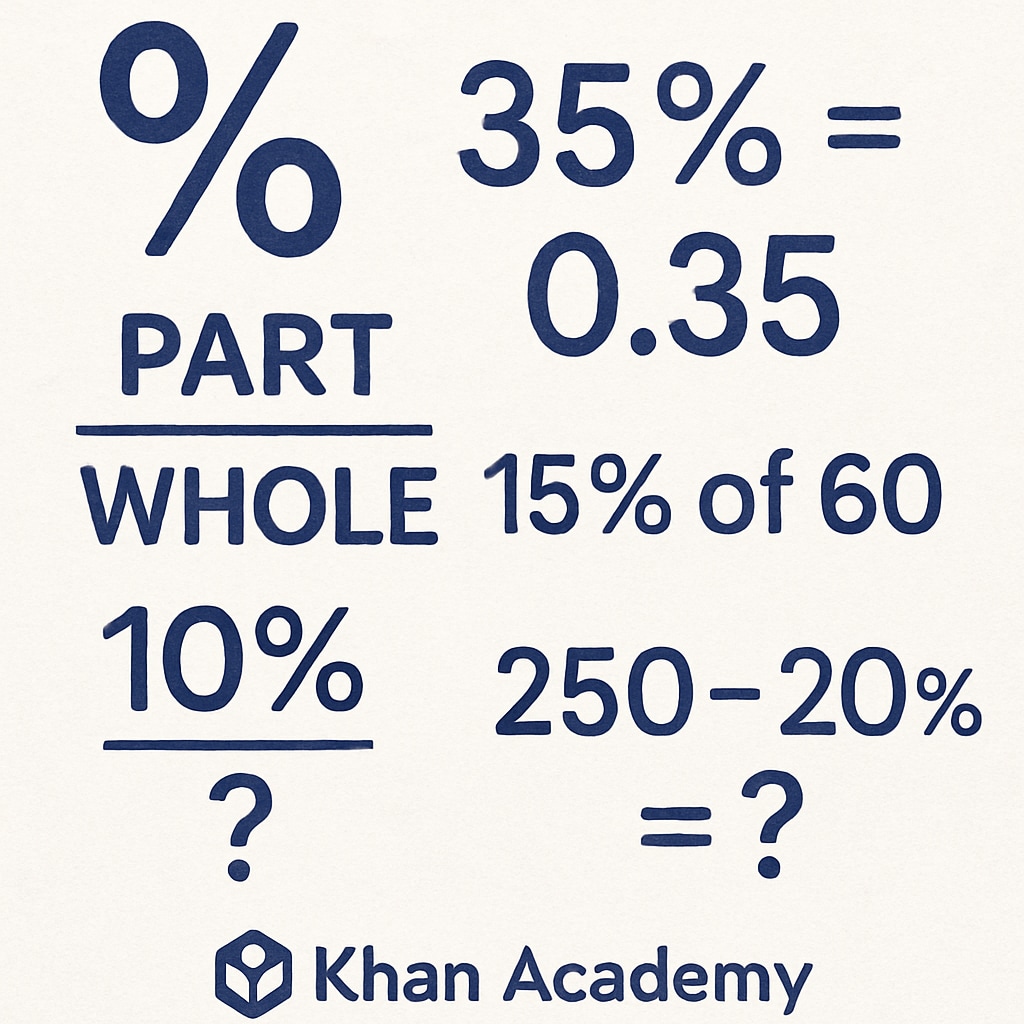 A thumbnail image from a Khan Academy video on percentages and their applications in problem-solving. Khan Academy video explaining percentages and their use in mathematics aptitude tests.