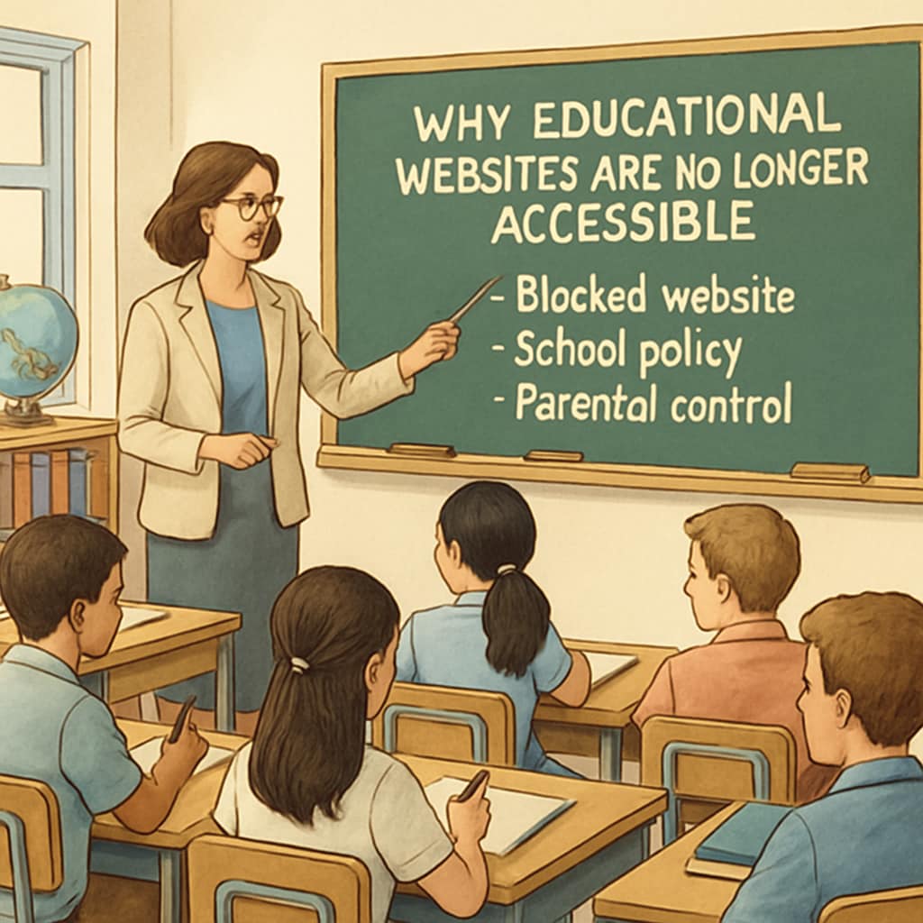 A teacher discussing website restrictions with students due to age verification laws.
