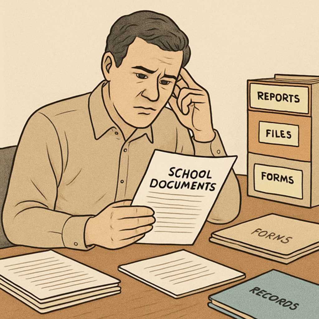 Parent holding school documents, representing school transfer challenges.