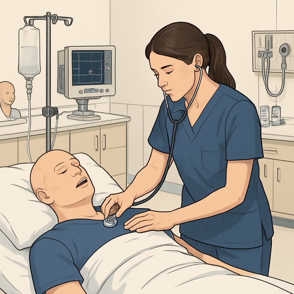 A nursing student practicing in a clinical simulation lab, showcasing hands-on training opportunities in an accredited program. Nursing student in a clinical simulation lab, hands-on training for nursing major transfer.