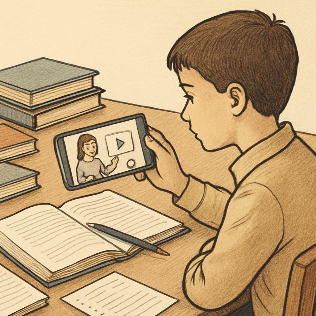 A student watching educational short videos on a mobile device, symbolizing the intersection of entertainment and learning. Student engaging with short educational videos on a mobile phone.