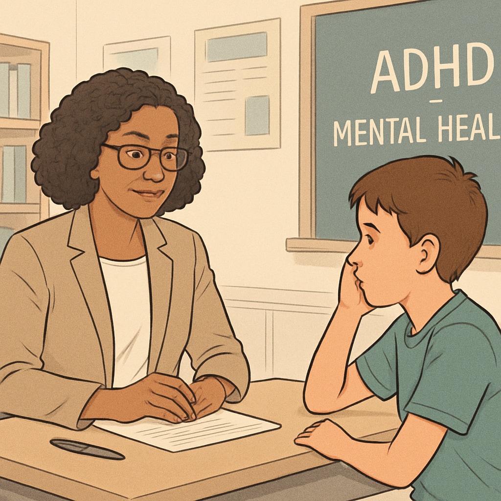 School counselor supporting a student with mental health and ADHD concerns.