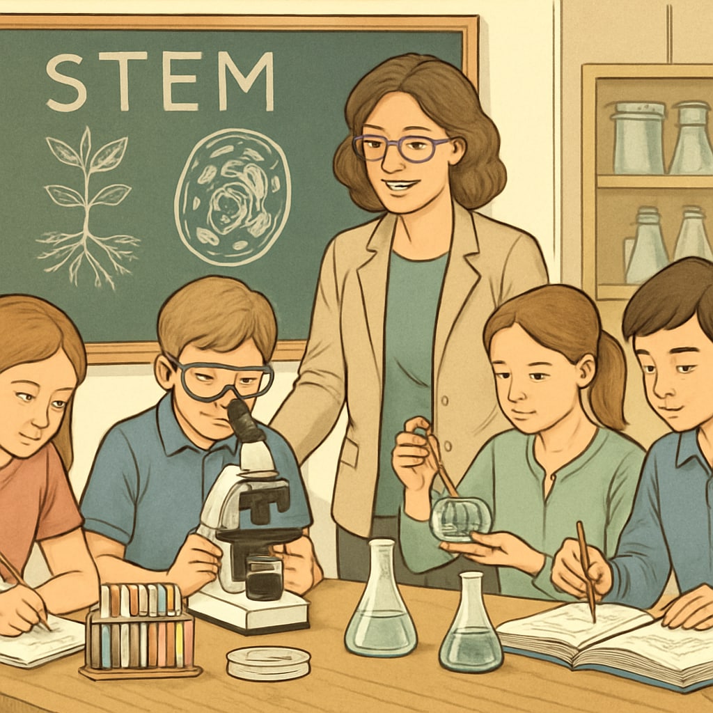 Students performing biology experiments in a classroom led by a teacher with a biology background.