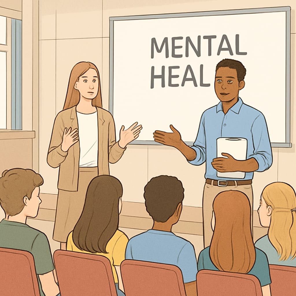 Teenagers at a mental health talk organized by medical students.