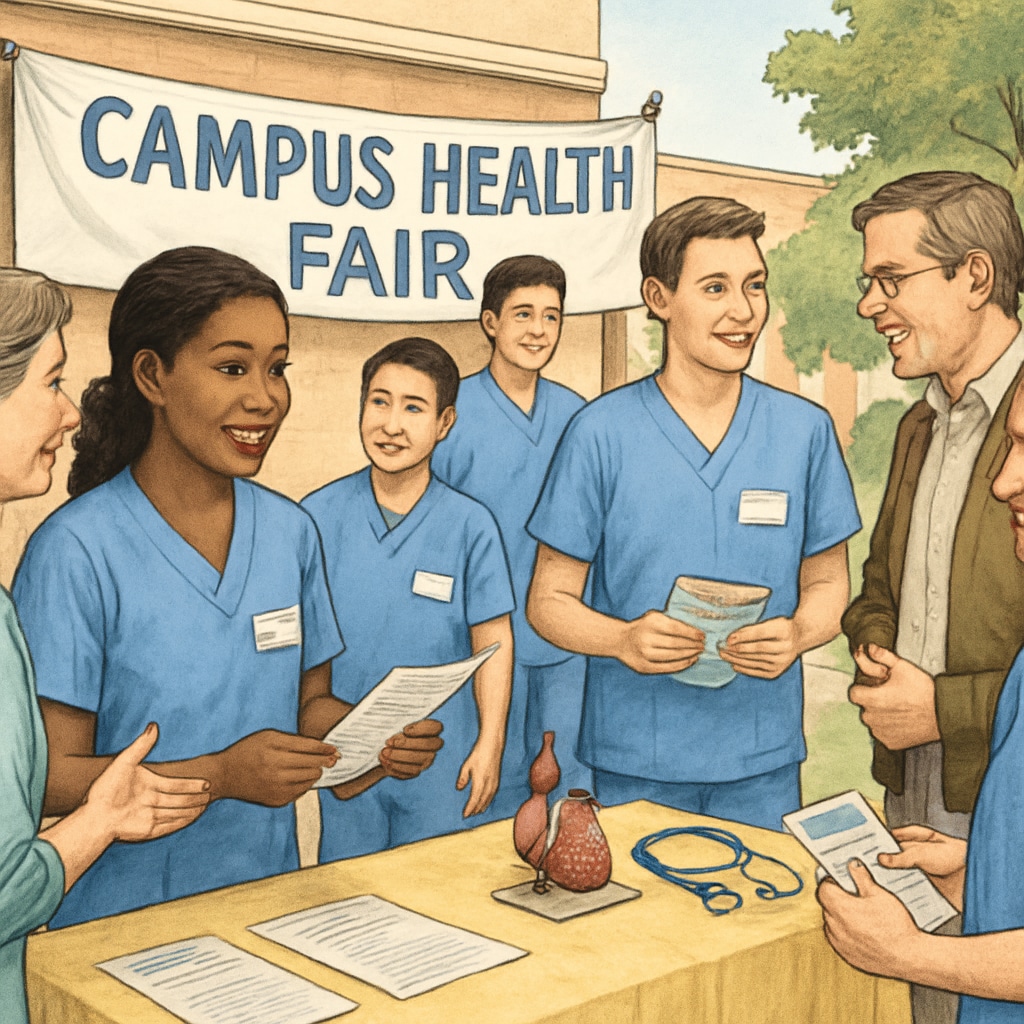 Nursing students combining academics with community involvement on campus.