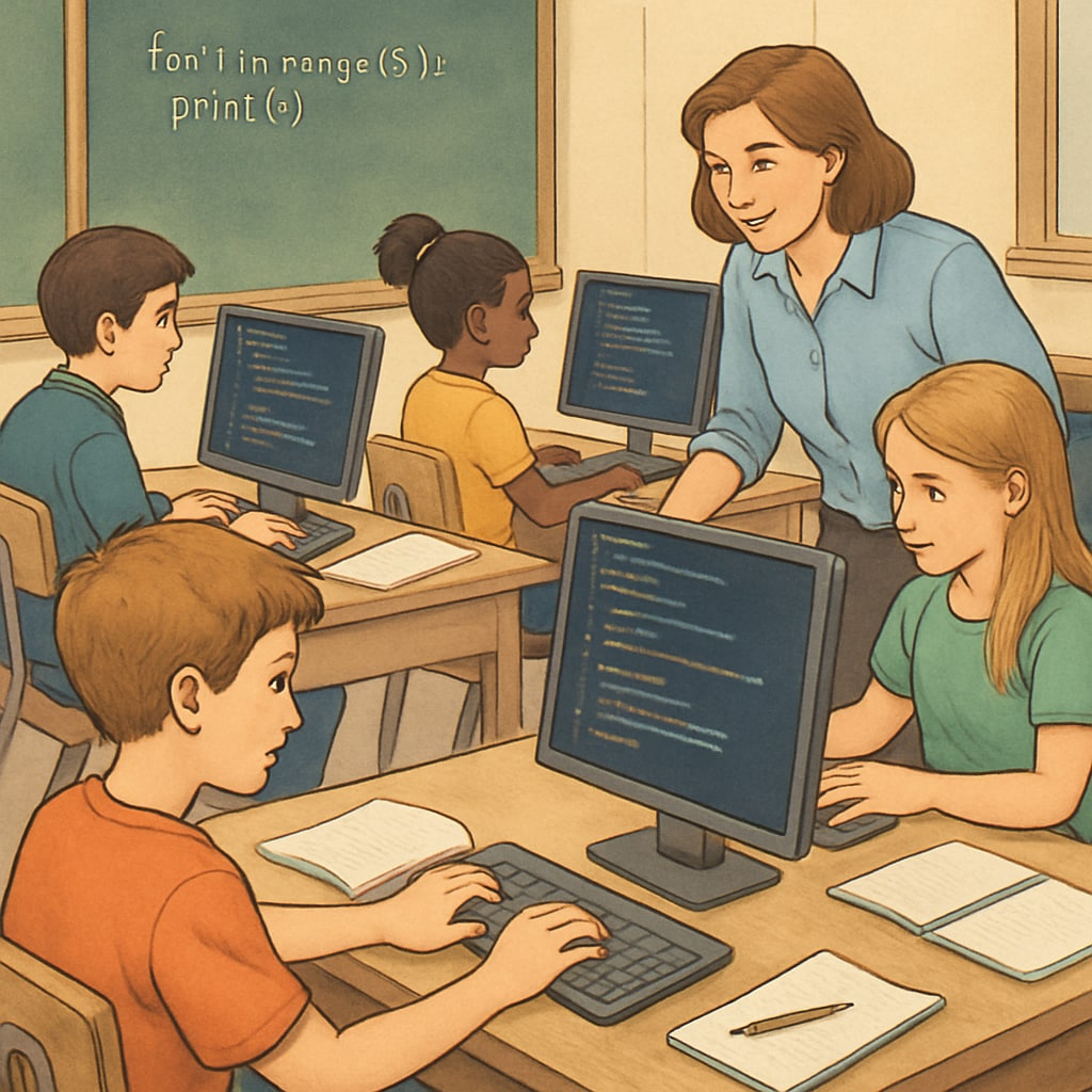 Students learning programming and coding as part of their IT education.