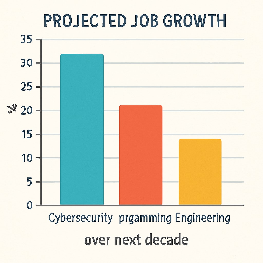 Chart illustrating job growth trends in IT, programming, and engineering fields.