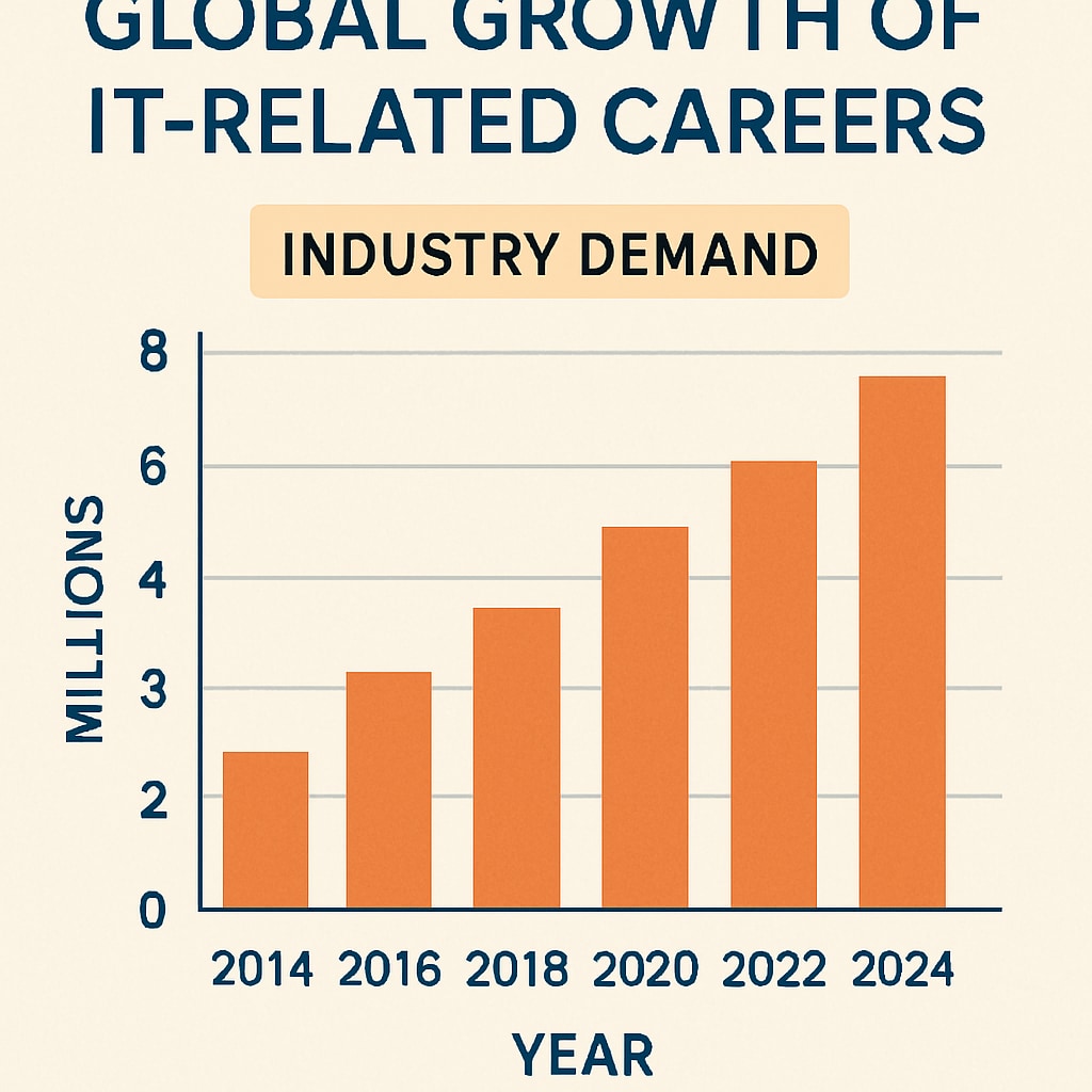 A chart displaying the growth of IT-related careers globally, indicating industry demand. Chart showing growth of IT-related careers globally