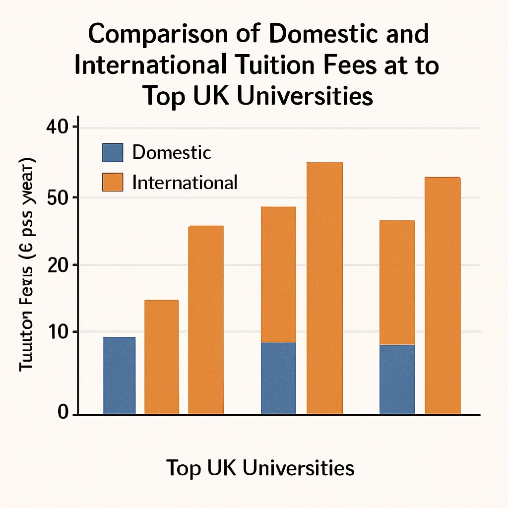 A graph comparing domestic and international tuition fees at top UK universities. A chart highlighting the tuition fee gap between domestic and international students.