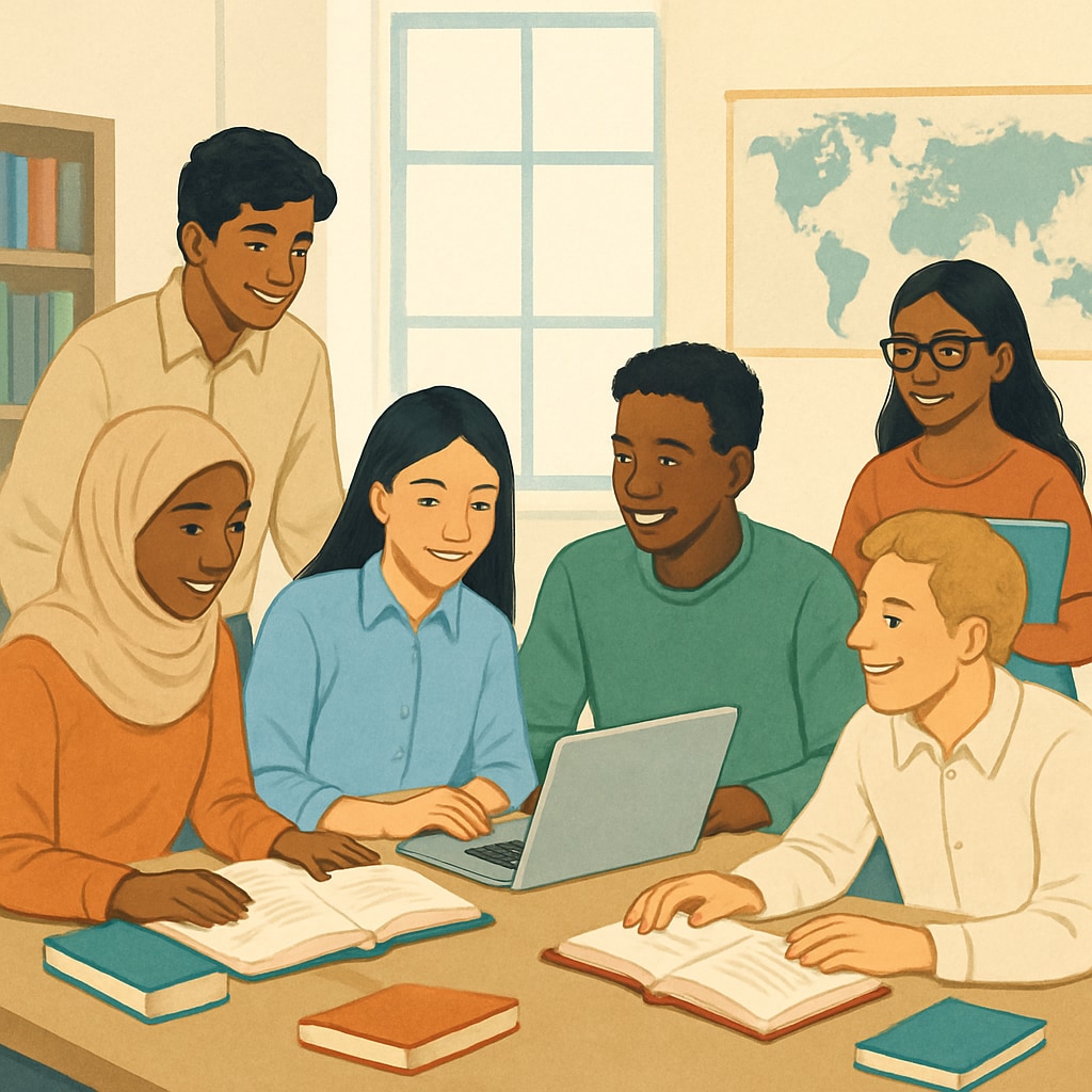 A group of international students studying together, emphasizing diversity and inclusion in education. A diverse group of students collaborating, illustrating the importance of inclusive education policies.
