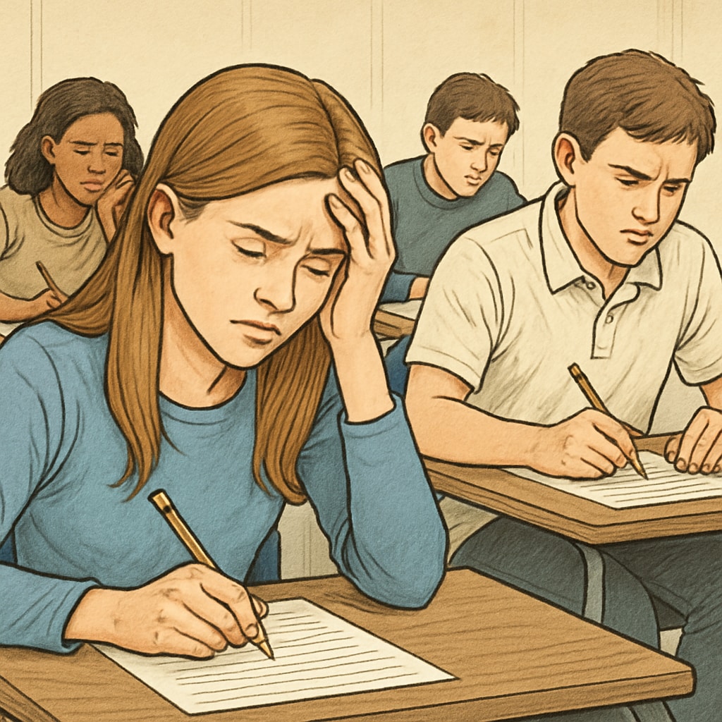 Students experiencing stress during their GCSE exams.