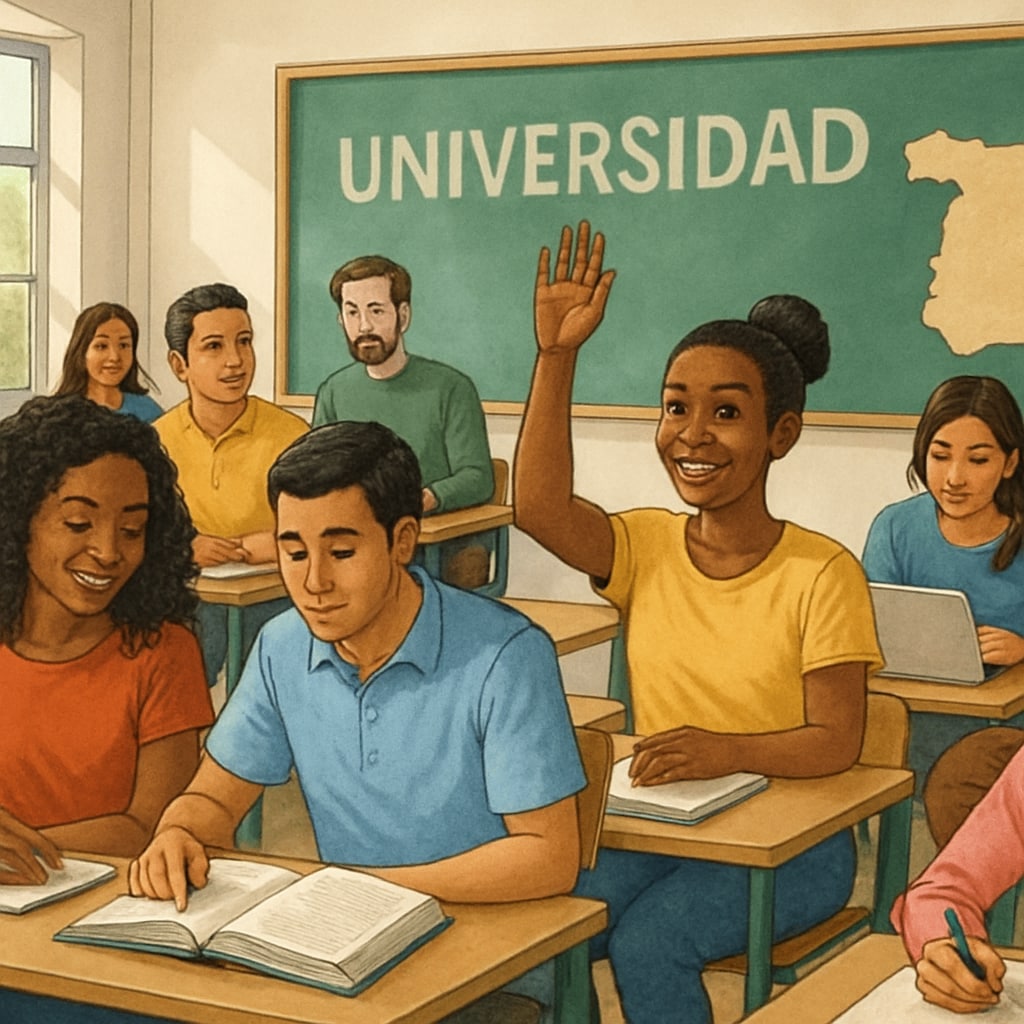 Spain study abroad classroom with diverse students in a master's program.