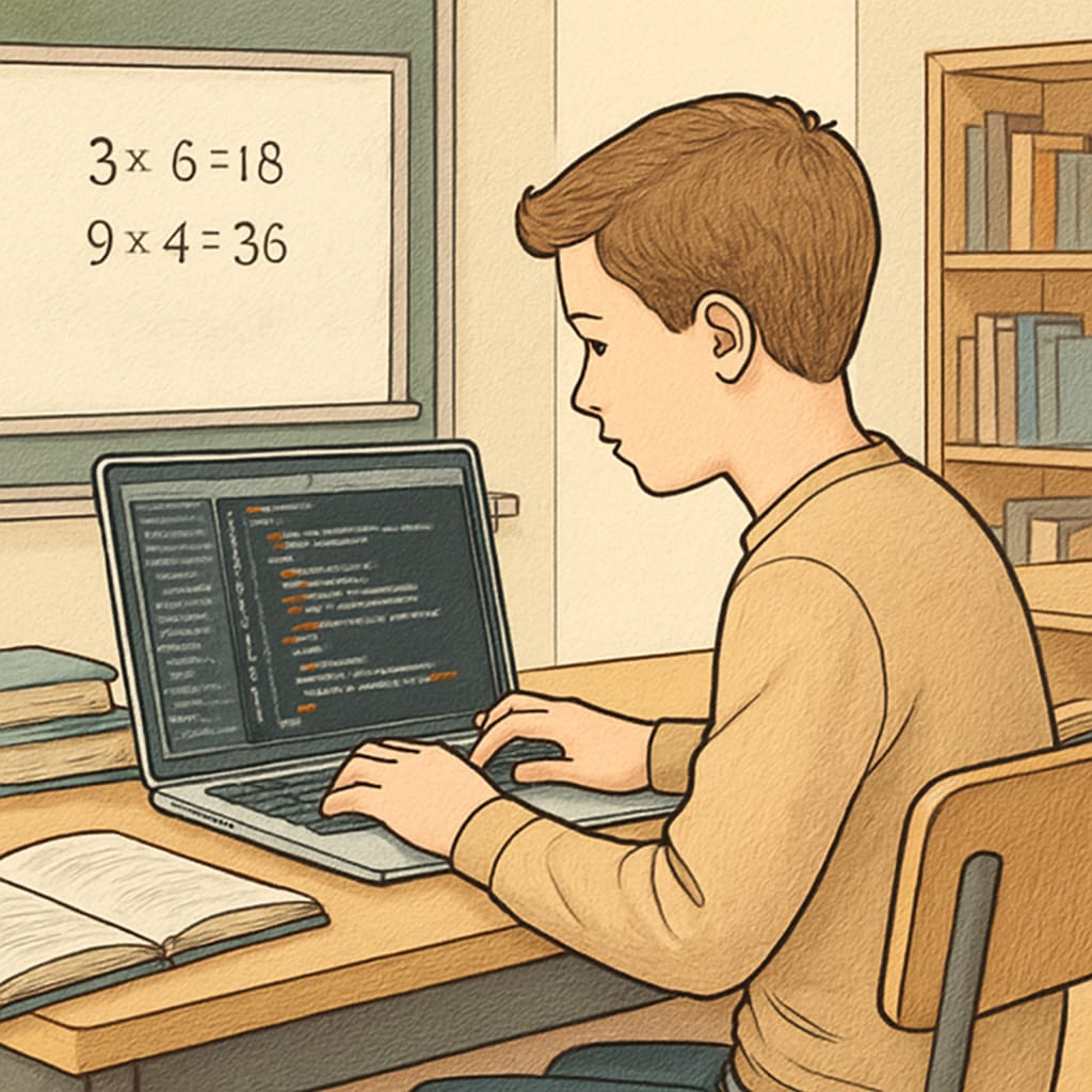 A student learning programming on a laptop in a classroom setting, with a focus on coding software displayed on the screen. A university student exploring IT programming skills on a laptop.