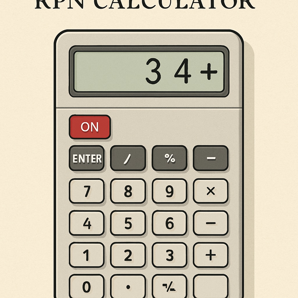 An RPN calculator showcasing a simple arithmetic operation like RPN calculator demonstrating a simple arithmetic operation in Reverse Polish Notation.
