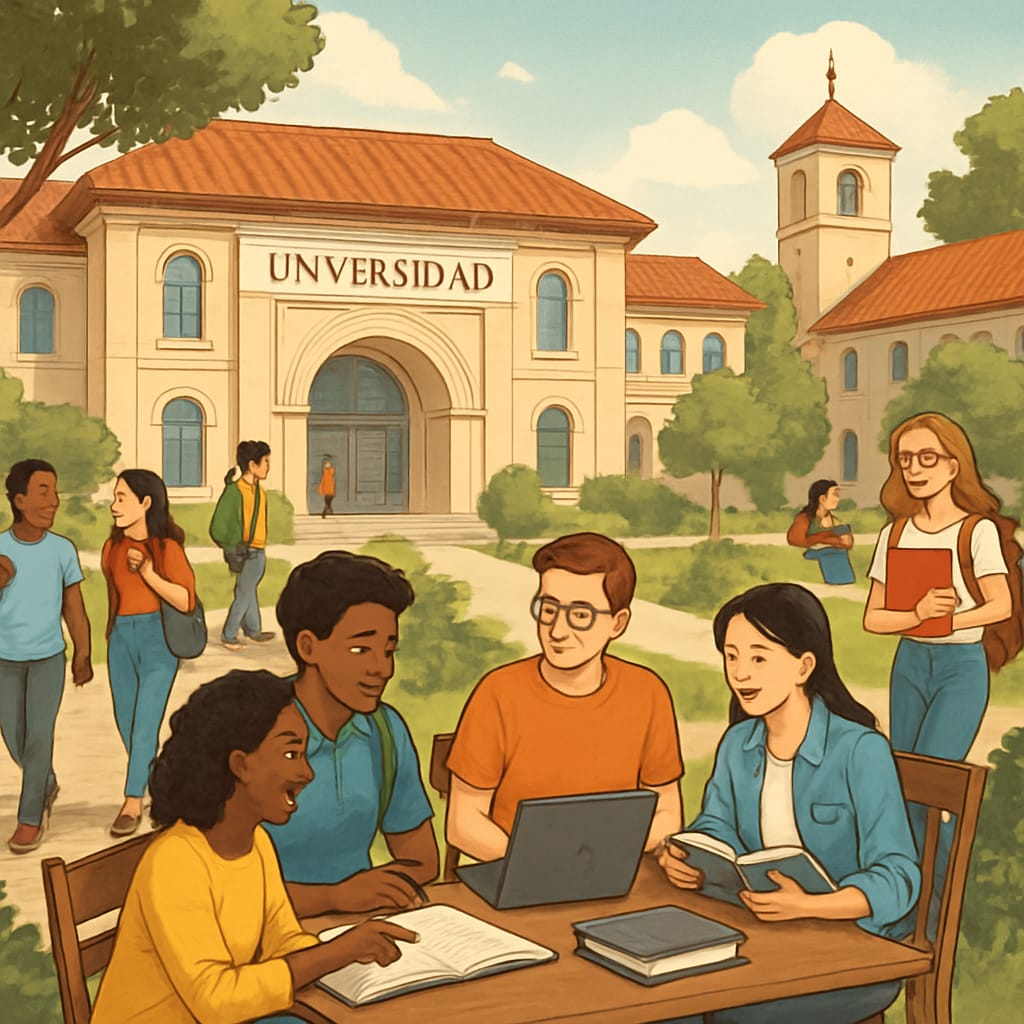 International students in Spain adapting to campus life while pursuing education.