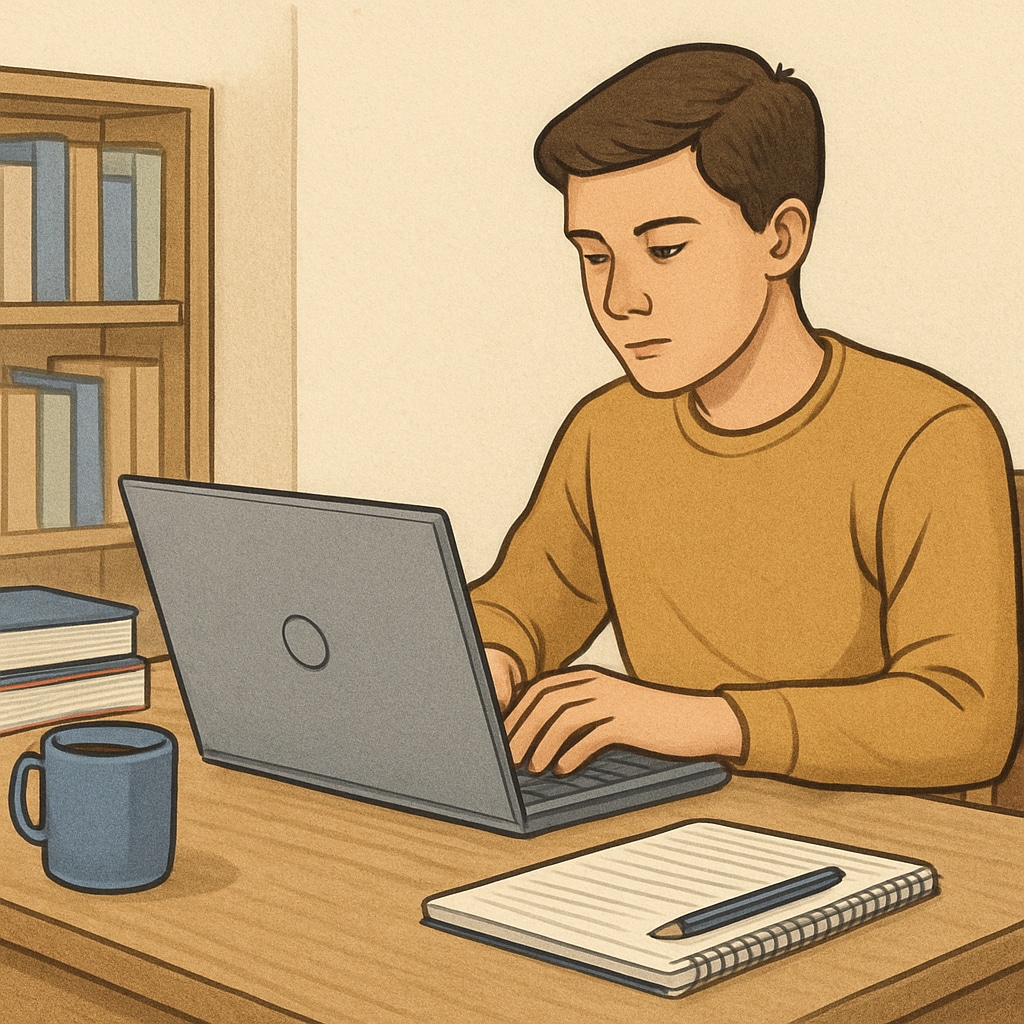 A student studying independently on a laptop, representing the self-discipline required for online dual enrollment programs. Student working independently on a laptop for ASU online dual enrollment program.