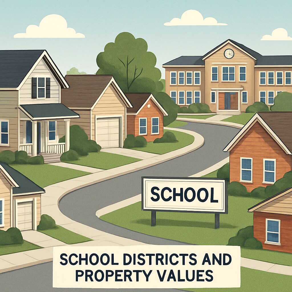 Suburban neighborhood illustrating the link between school district rankings and property values.