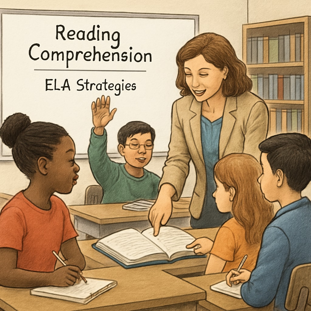 Teacher and students working together on a reading comprehension task, emphasizing innovative ELA techniques.