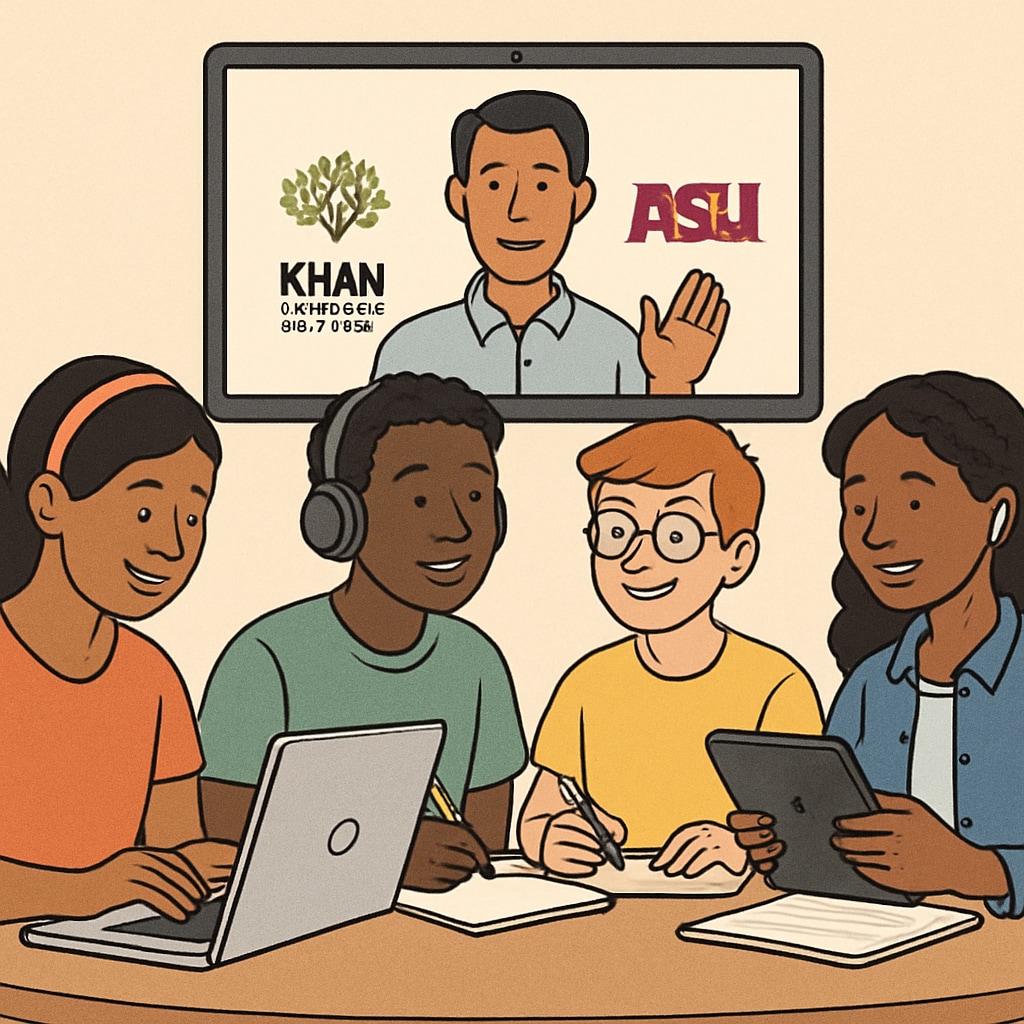 Students in an online class, representing Khan World School and ASU partnership