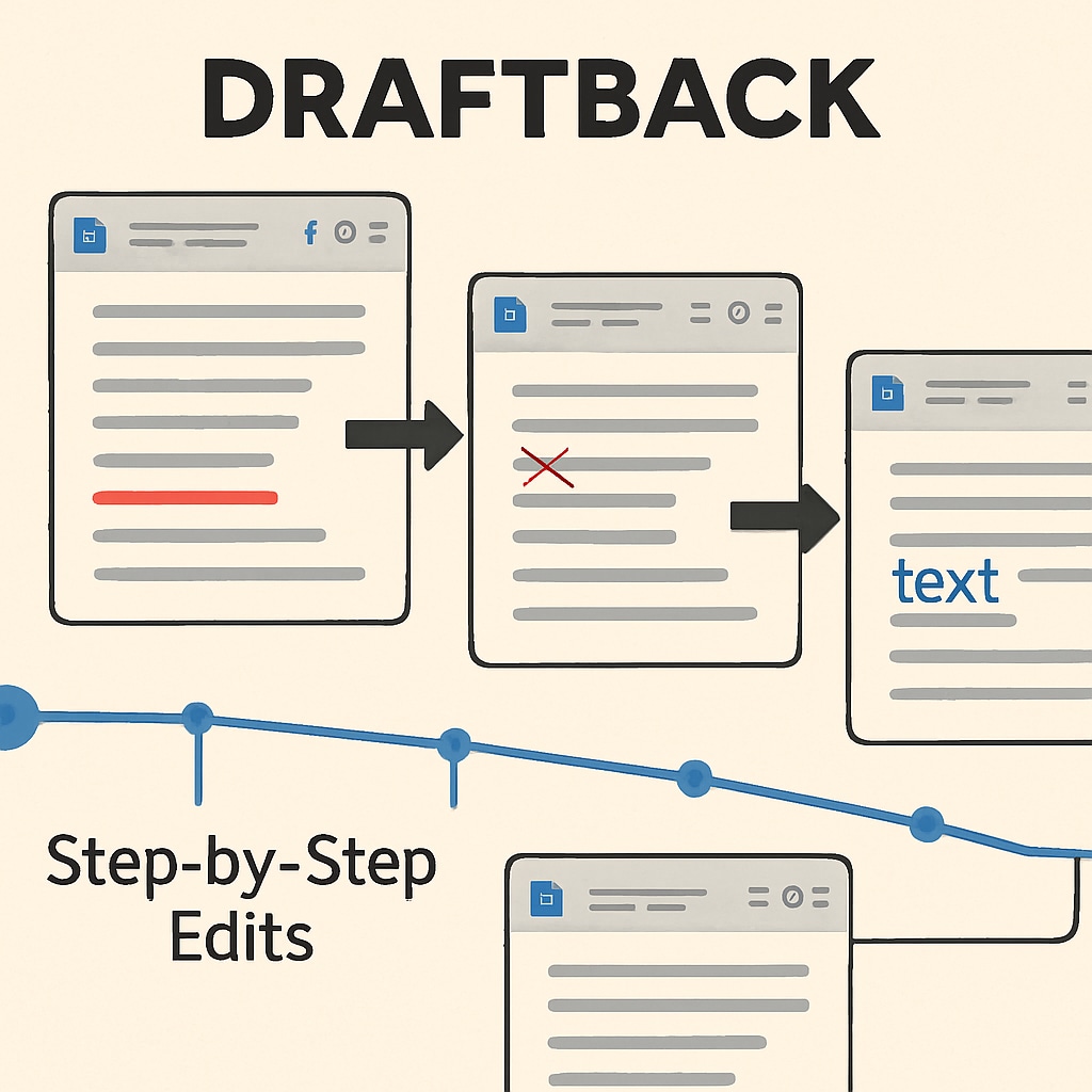 A timeline view of Draftback showing step-by-step edits in a Google Doc. Draftback timeline displaying the writing process for plagiarism detection.