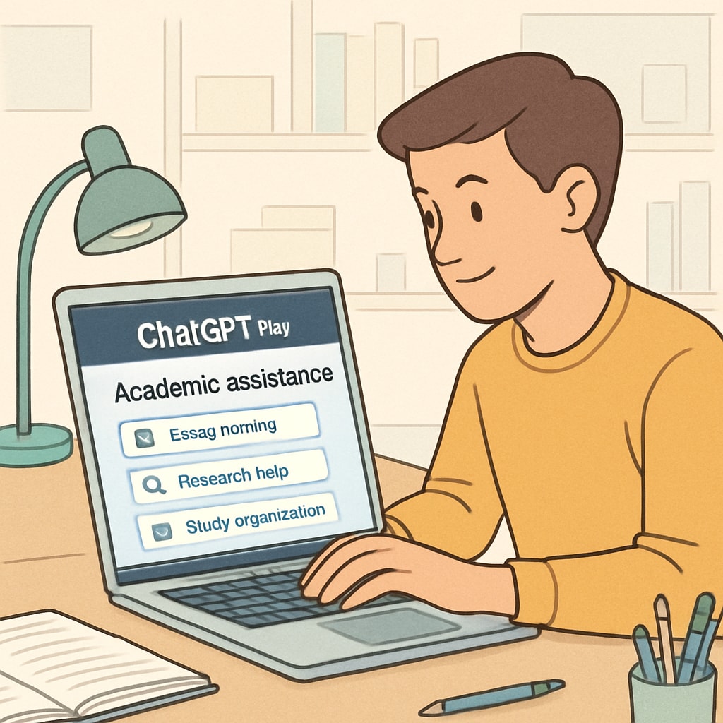 University student using ChatGPT Plus for academic tasks.
