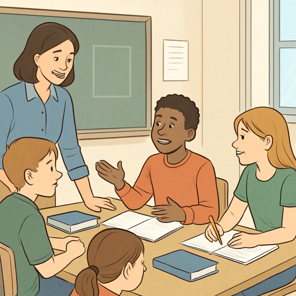 Public elementary school classroom with students participating in group activity